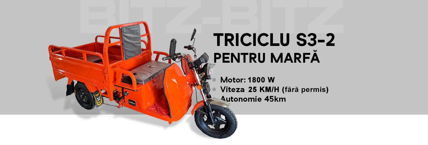 Triciclu S3-2 pentru marfă nu necesita permis, motor 1800w, viteza 25km/h autonomie 45km